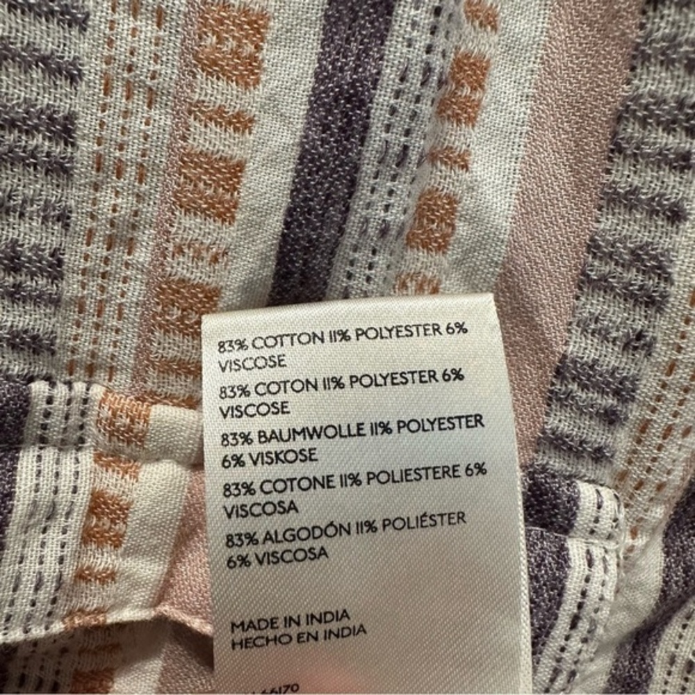 By Anthropologie Cropped Utility Pullover Top Striped Tan Purple Pink Size small - Picture 9 of 10